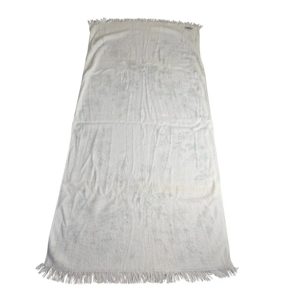 Vintage Bath Towel Blue Rose Floral Fringe Martex USA 23x47 70s Cottagecore Boho